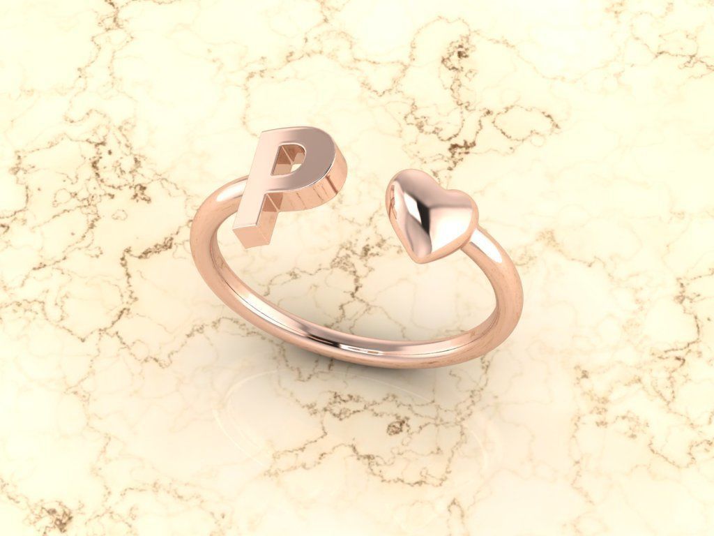 Alphabet Jewelry with Heart Ring P 3D print model_4