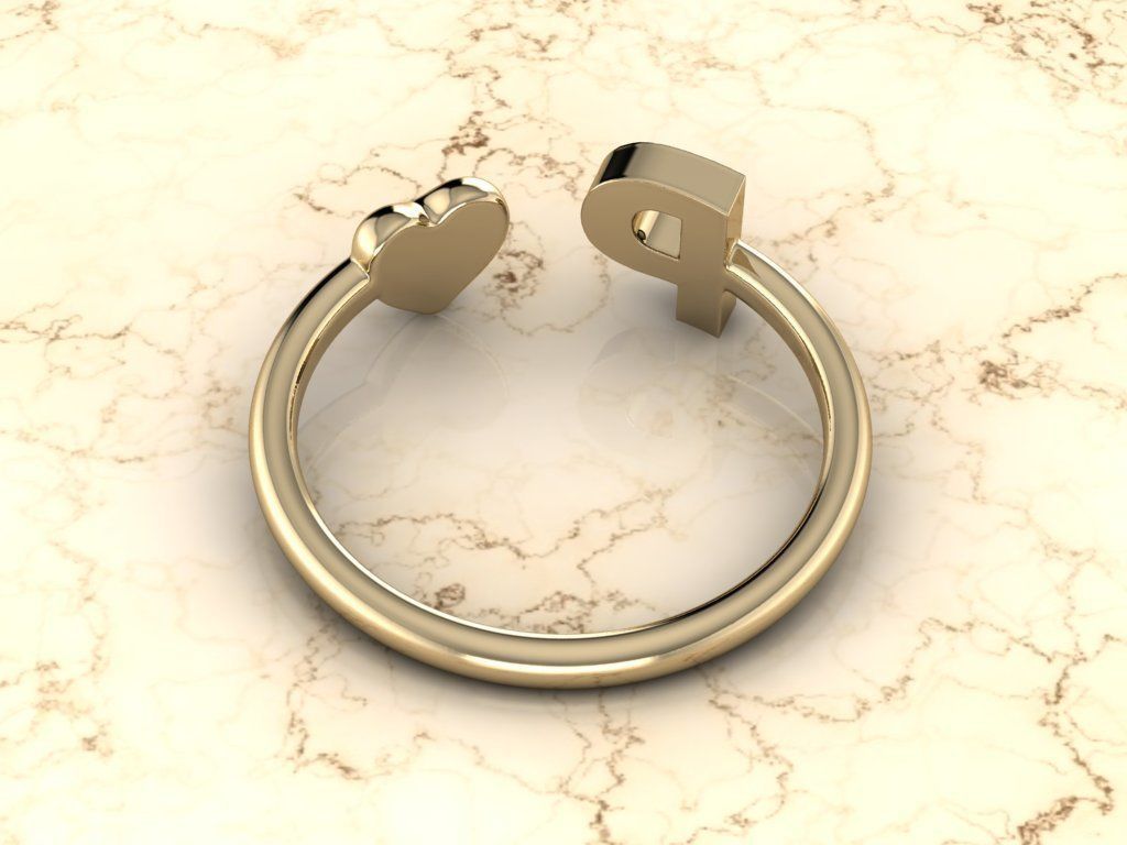 Alphabet Jewelry with Heart Ring P 3D print model_12