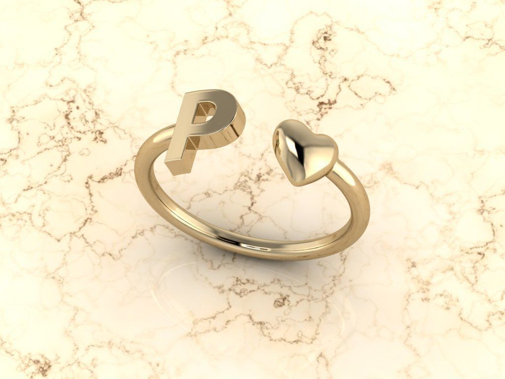 Alphabet Jewelry with Heart Ring P 3D print model_11