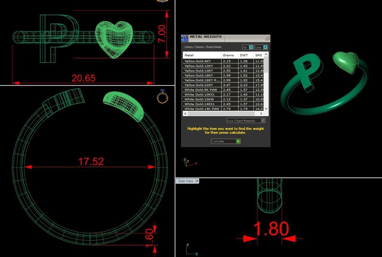 Alphabet Jewelry with Heart Ring P 3D print model_1