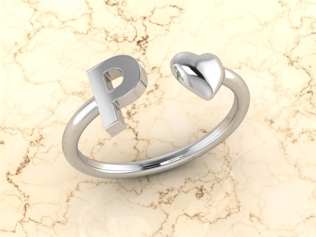 Alphabet Jewelry with Heart Ring P 3D print model_7