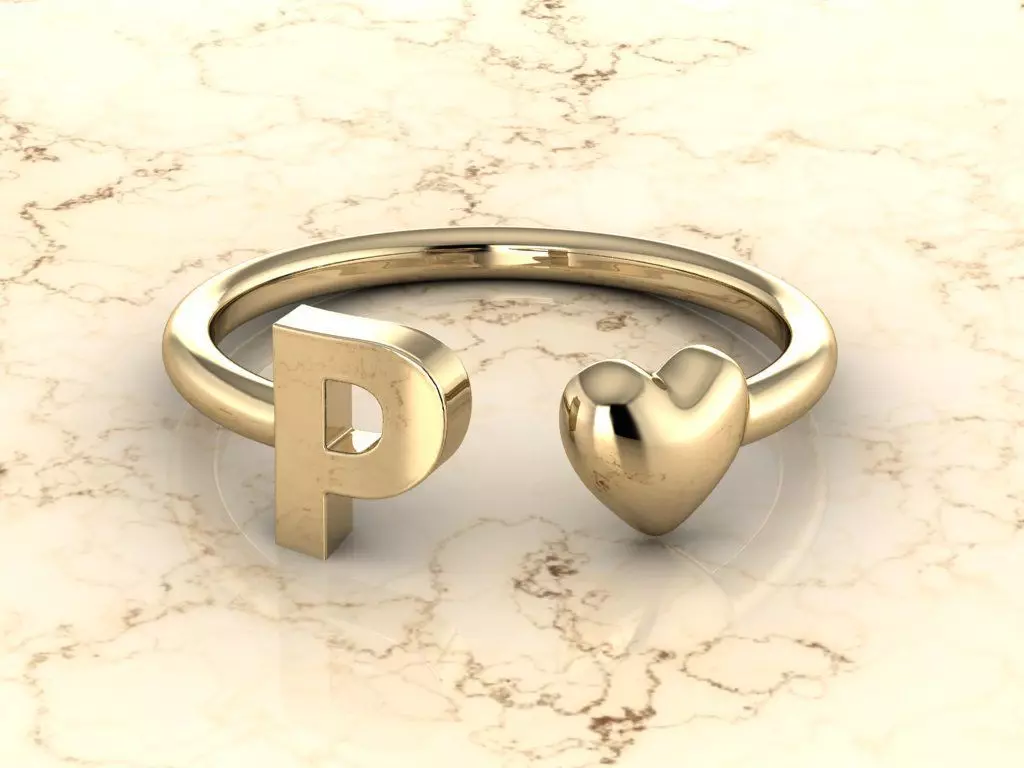 Alphabet Jewelry with Heart Ring P 3D print model_0