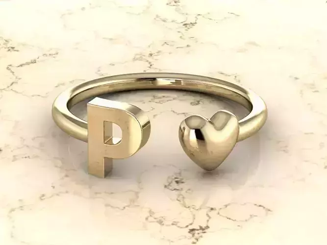 Alphabet Jewelry with Heart Ring P 3D print model