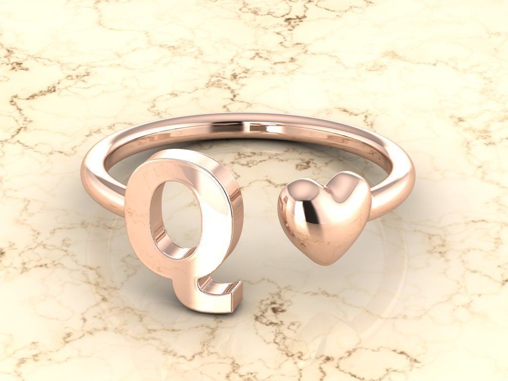 Alphabet Jewelry with Heart Ring Q 3D print model_2