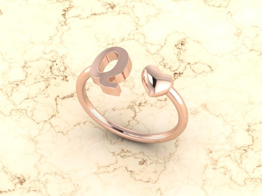 Alphabet Jewelry with Heart Ring Q 3D print model_4
