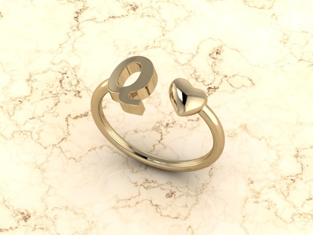 Alphabet Jewelry with Heart Ring Q 3D print model_11