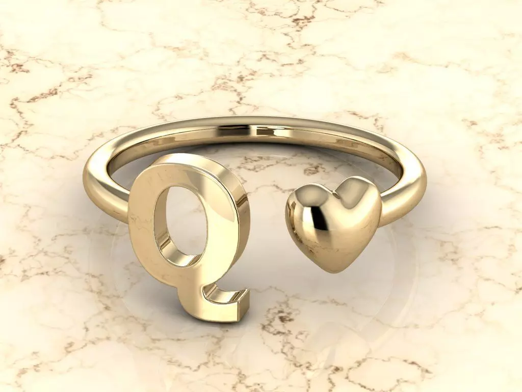Alphabet Jewelry with Heart Ring Q 3D print model_0