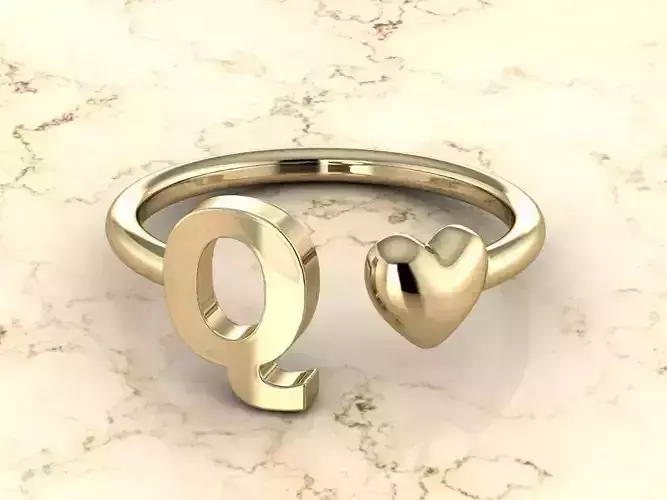 Alphabet Jewelry with Heart Ring Q 3D print model