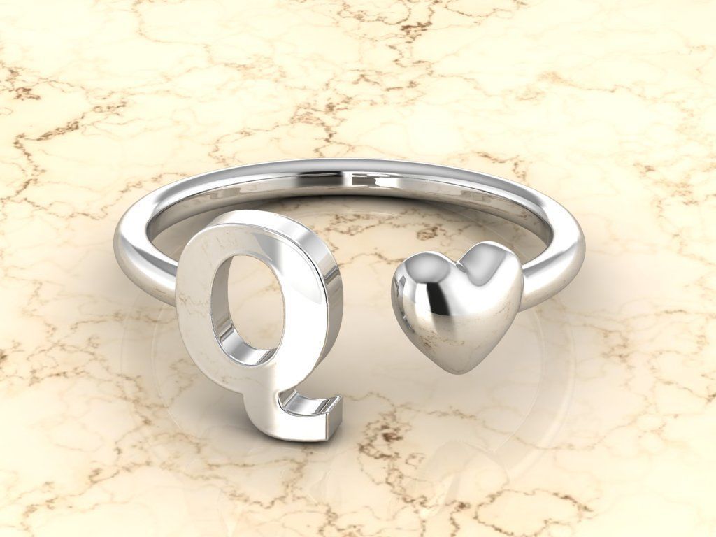 Alphabet Jewelry with Heart Ring Q 3D print model_6