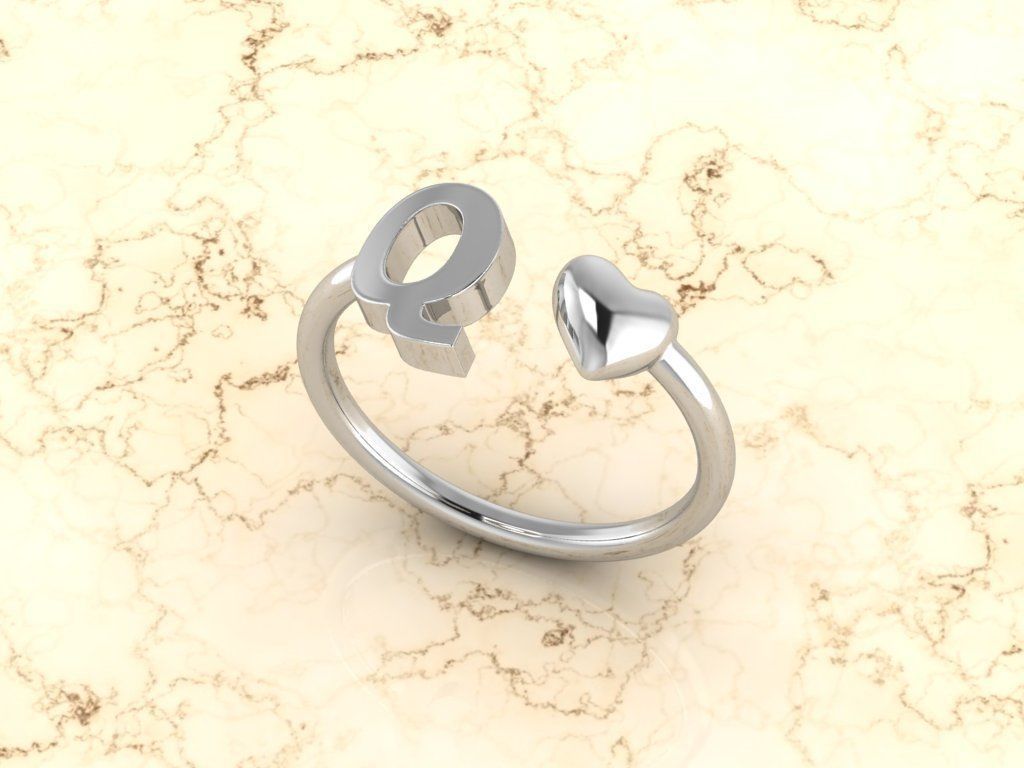 Alphabet Jewelry with Heart Ring Q 3D print model_8