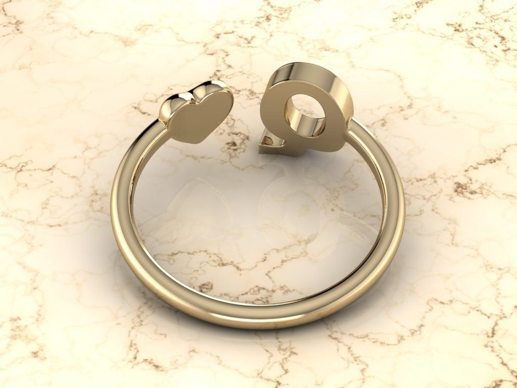 Alphabet Jewelry with Heart Ring Q 3D print model_12