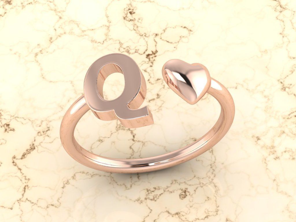 Alphabet Jewelry with Heart Ring Q 3D print model_3