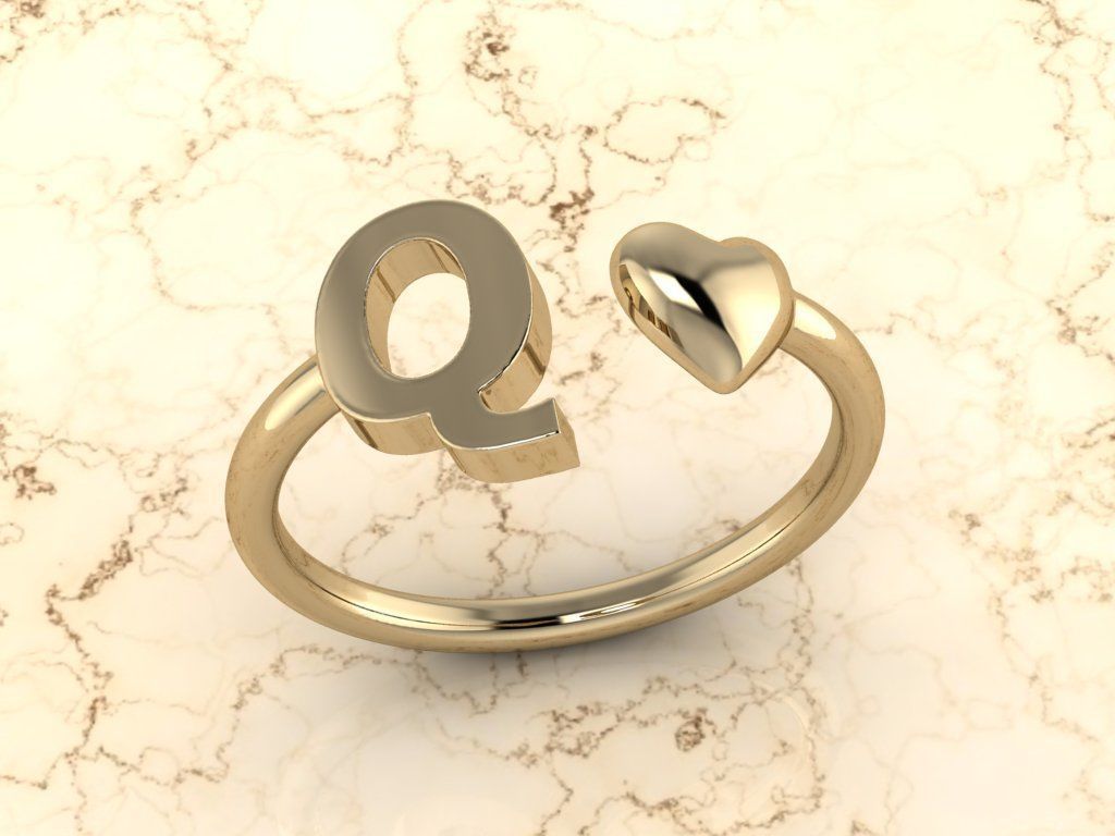 Alphabet Jewelry with Heart Ring Q 3D print model_10