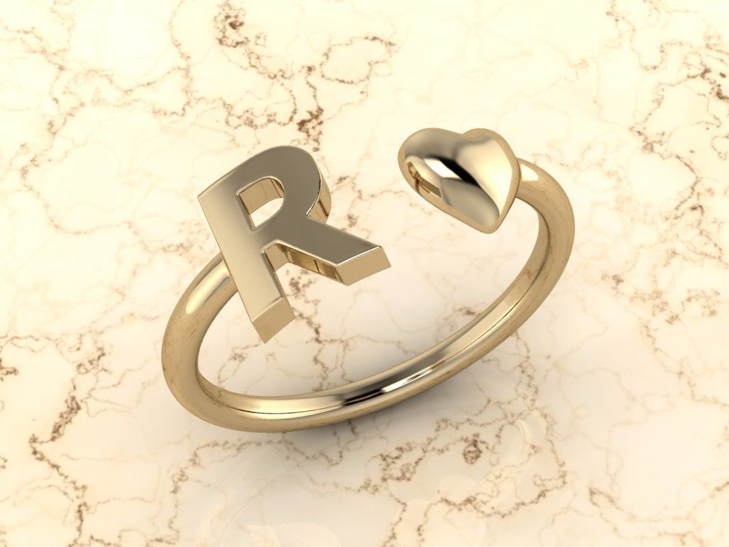 Alphabet Jewelry with Heart Ring  R 3D print model_10