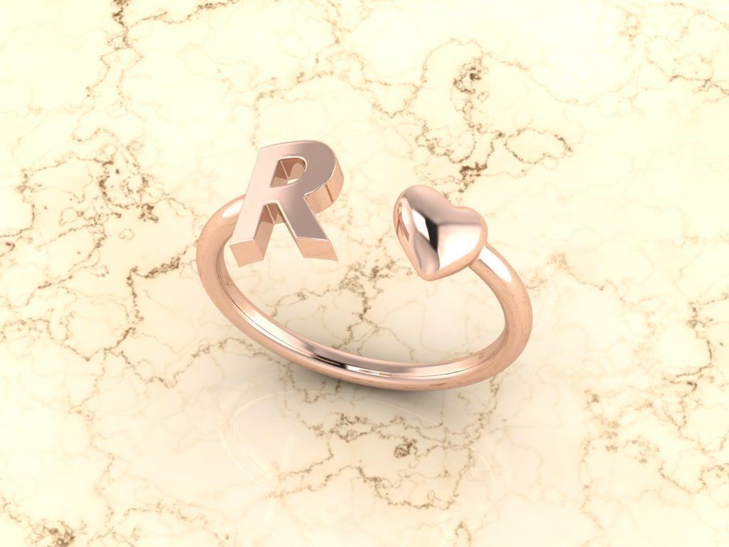 Alphabet Jewelry with Heart Ring  R 3D print model_4