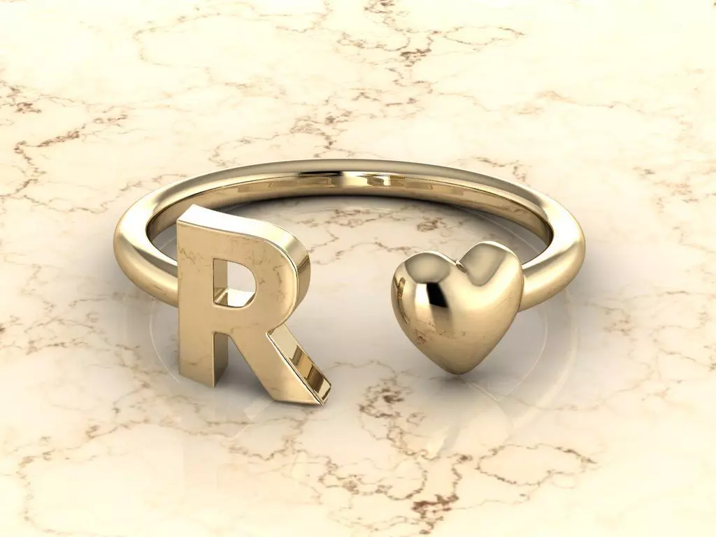 Alphabet Jewelry with Heart Ring  R 3D print model_0