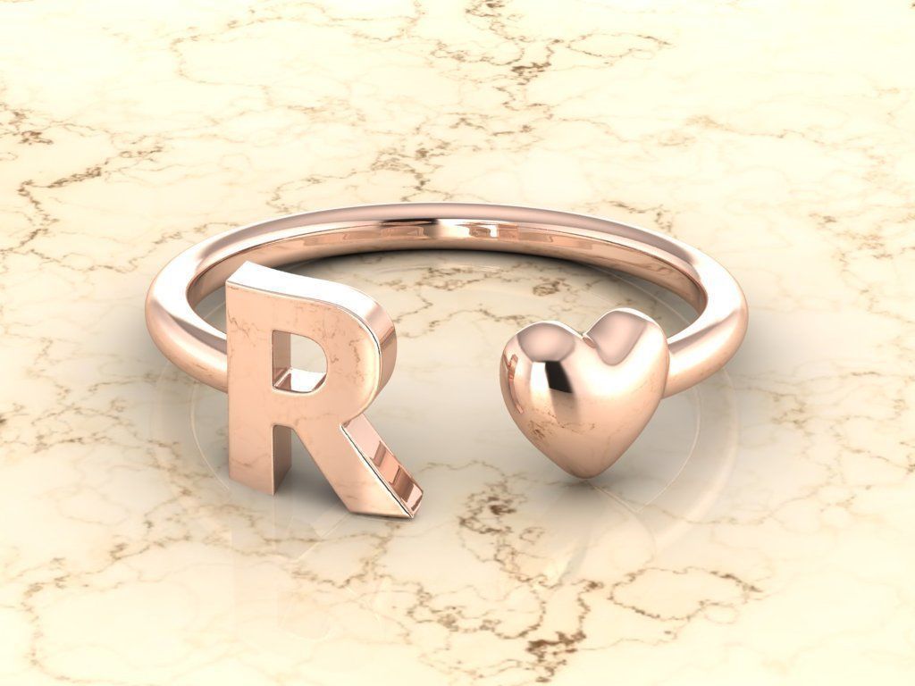 Alphabet Jewelry with Heart Ring  R 3D print model_2