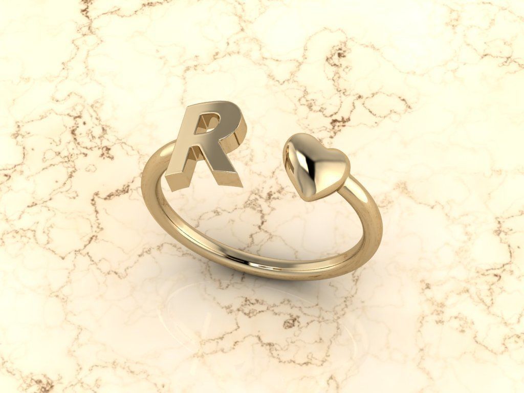 Alphabet Jewelry with Heart Ring  R 3D print model_11