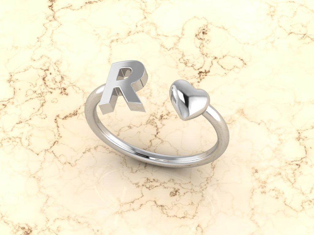 Alphabet Jewelry with Heart Ring  R 3D print model_8