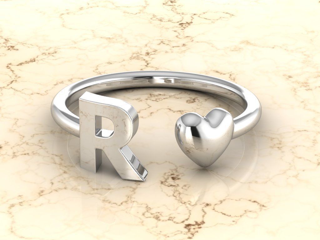 Alphabet Jewelry with Heart Ring  R 3D print model_6
