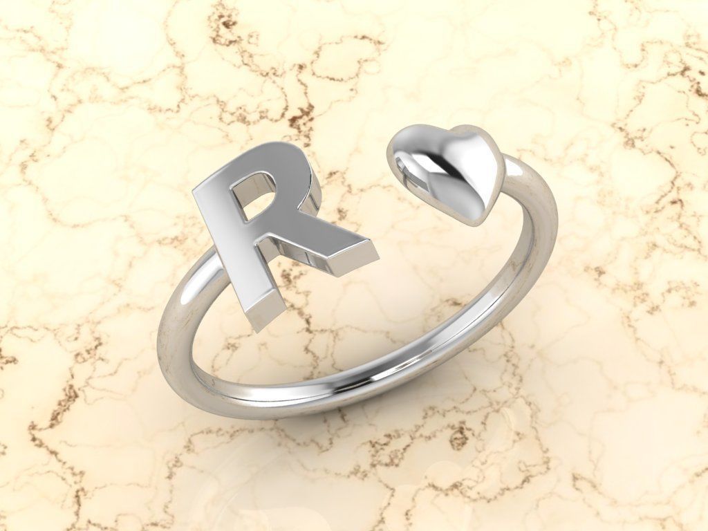 Alphabet Jewelry with Heart Ring  R 3D print model_7