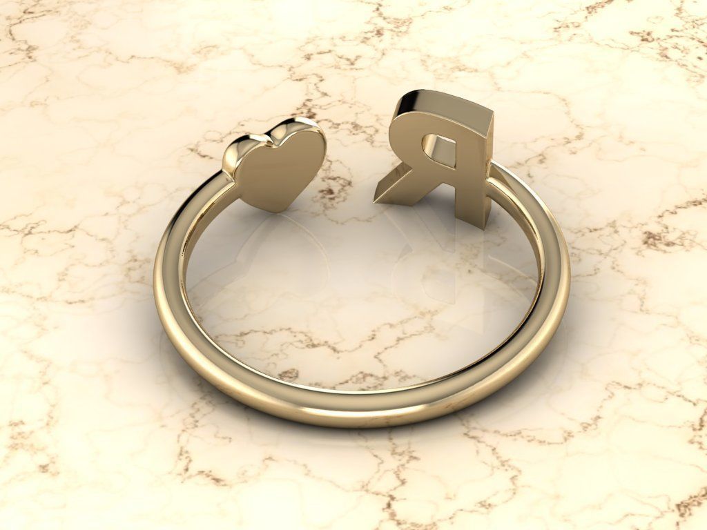 Alphabet Jewelry with Heart Ring  R 3D print model_12
