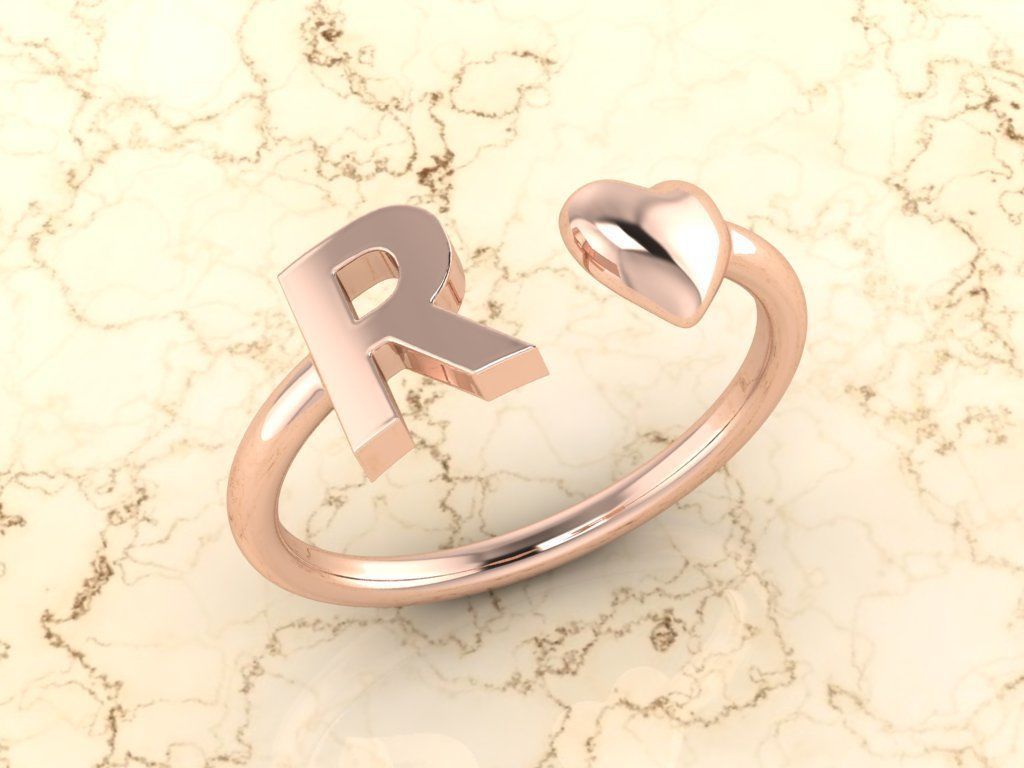 Alphabet Jewelry with Heart Ring  R 3D print model_3