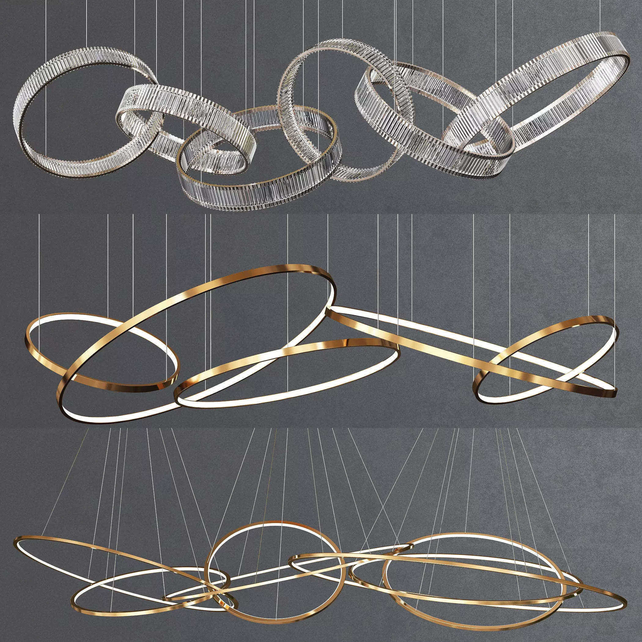   Collection of ring chandelier 3D model_0
