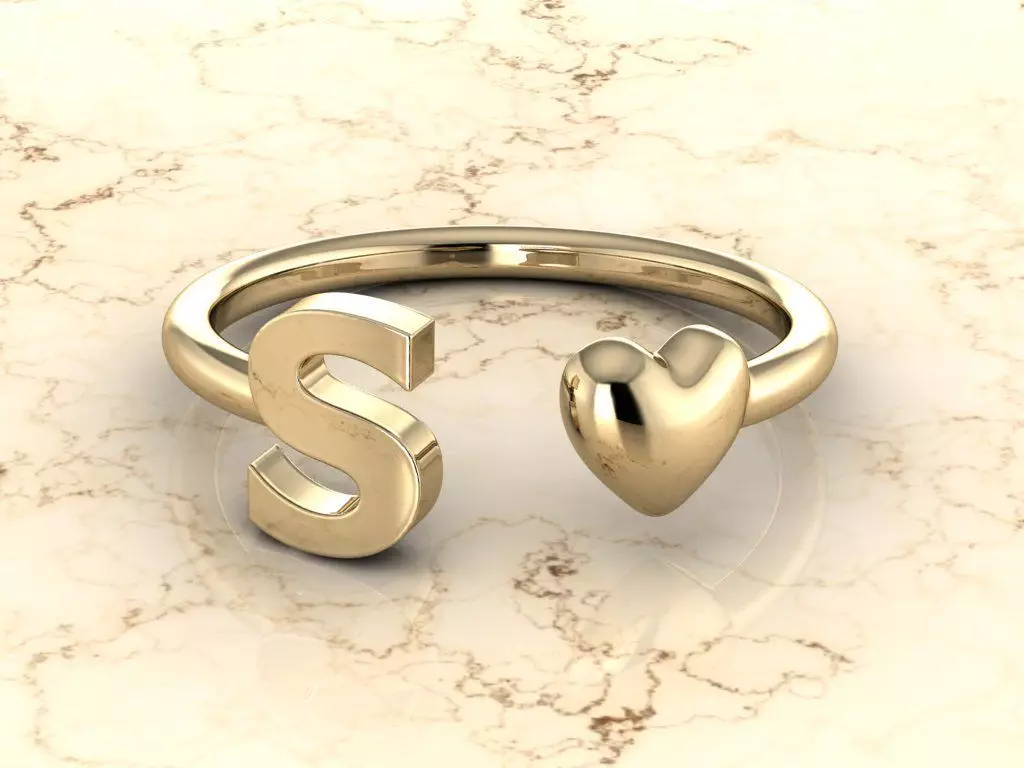 Alphabet Jewelry with Heart Ring S 3D print model_0