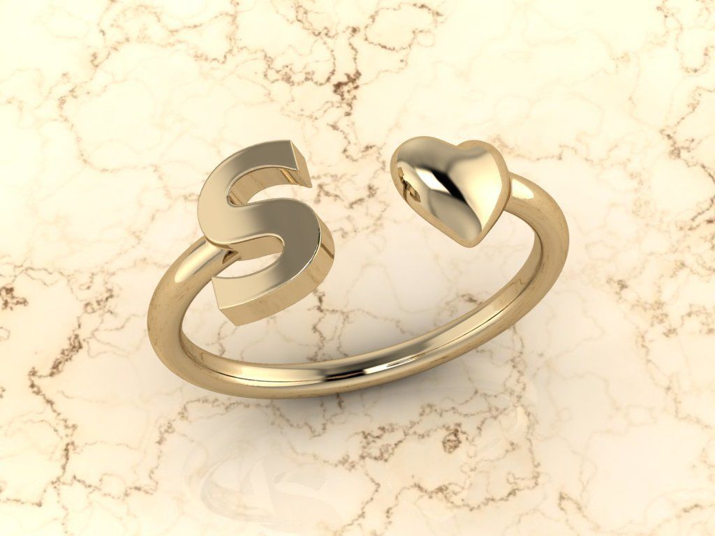 Alphabet Jewelry with Heart Ring S 3D print model_10