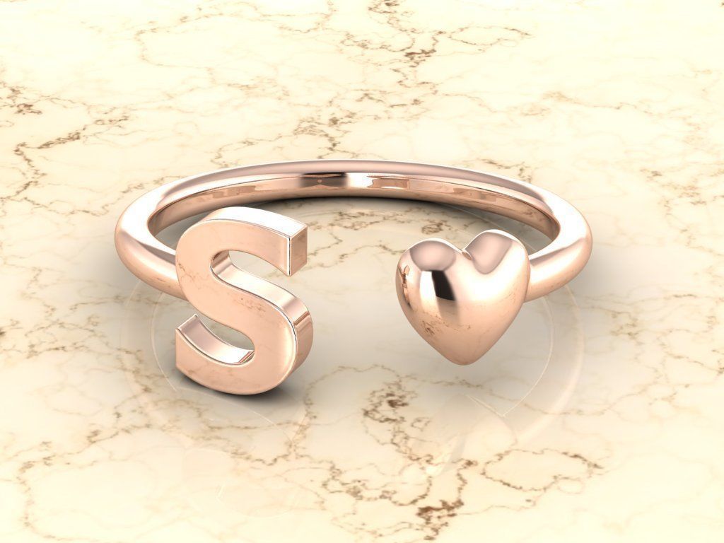 Alphabet Jewelry with Heart Ring S 3D print model_2