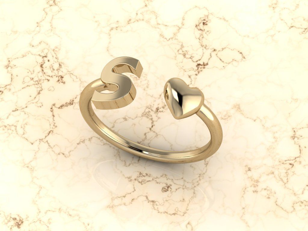 Alphabet Jewelry with Heart Ring S 3D print model_11