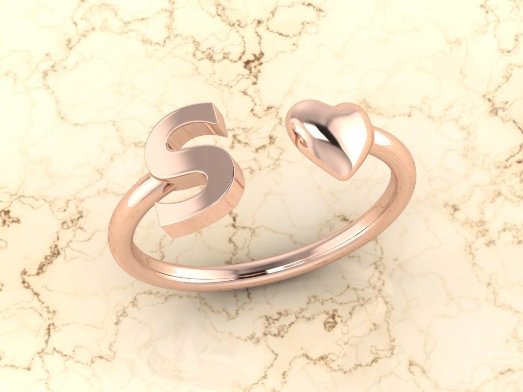 Alphabet Jewelry with Heart Ring S 3D print model_3