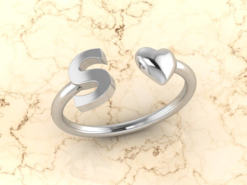 Alphabet Jewelry with Heart Ring S 3D print model_7