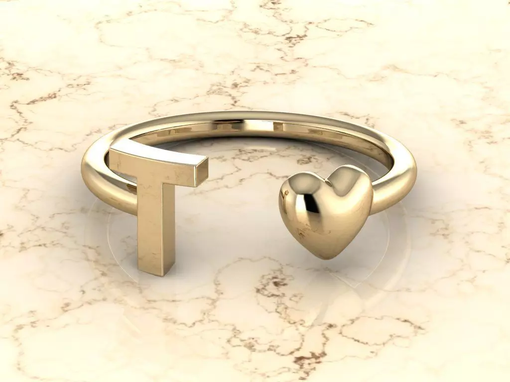 Alphabet Jewelry with Heart Ring T 3D print model_0