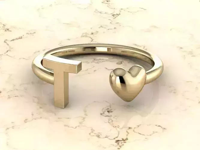Alphabet Jewelry with Heart Ring T 3D print model