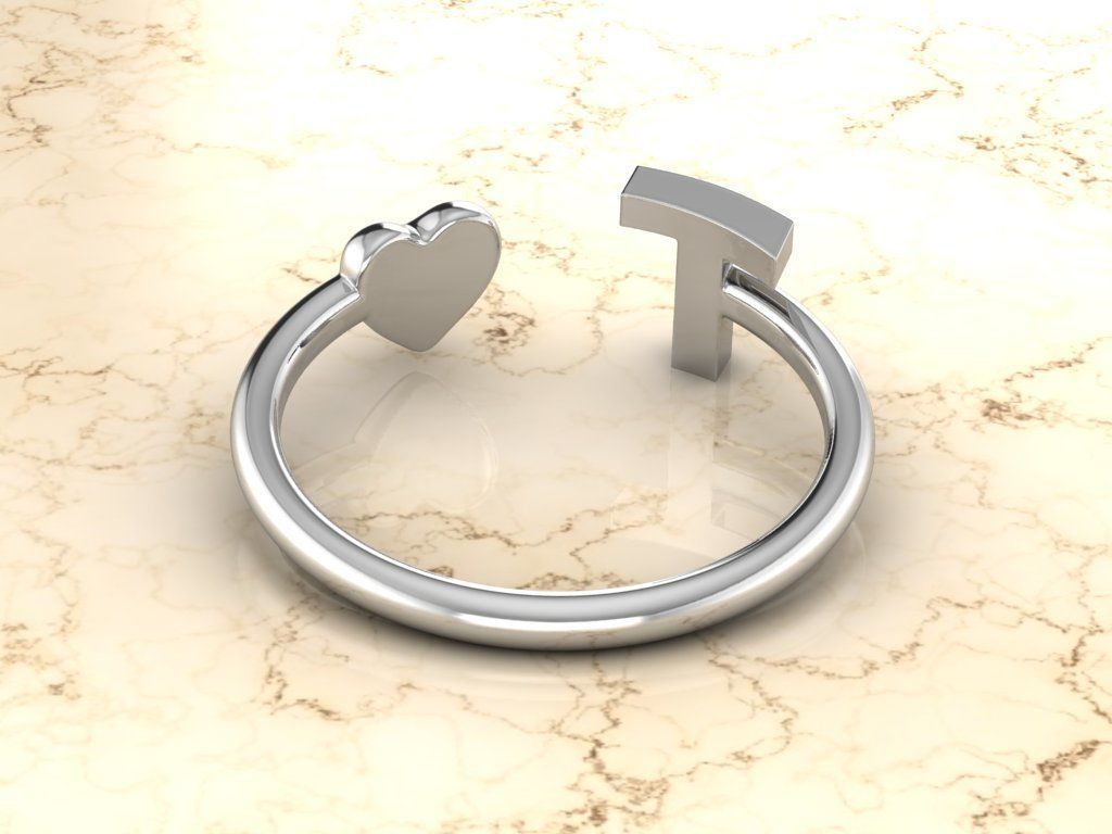 Alphabet Jewelry with Heart Ring T 3D print model_9
