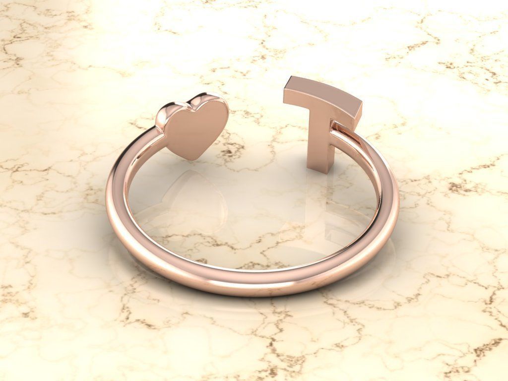 Alphabet Jewelry with Heart Ring T 3D print model_5