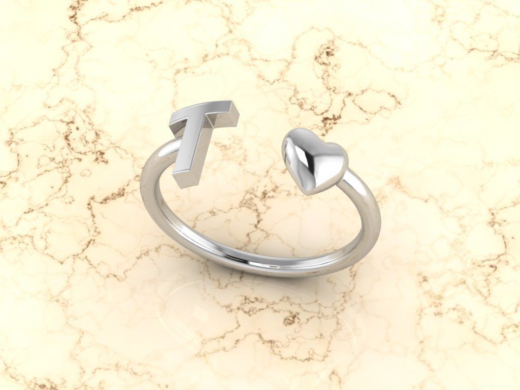 Alphabet Jewelry with Heart Ring T 3D print model_8