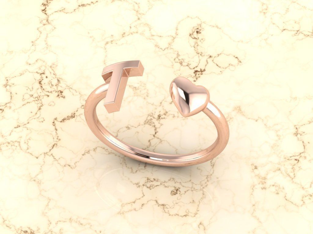 Alphabet Jewelry with Heart Ring T 3D print model_4