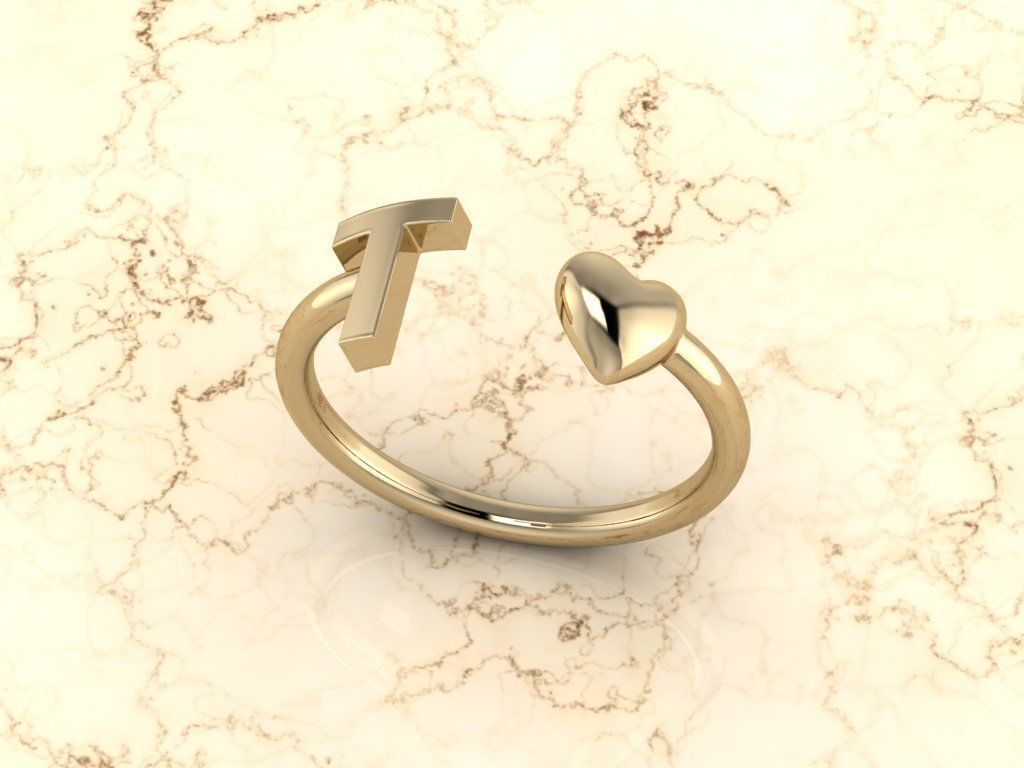 Alphabet Jewelry with Heart Ring T 3D print model_11