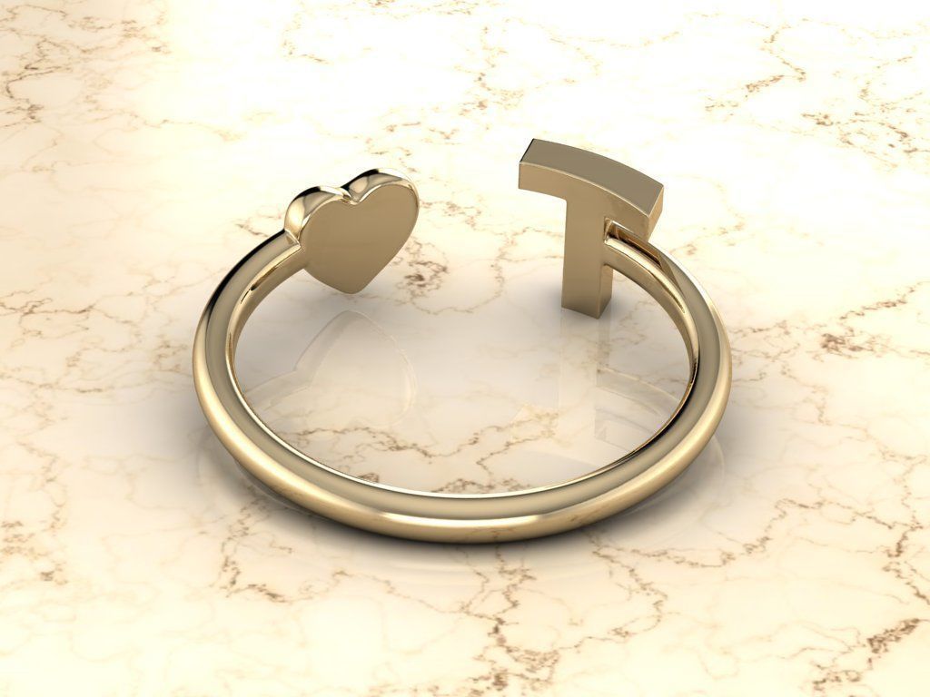 Alphabet Jewelry with Heart Ring T 3D print model_12