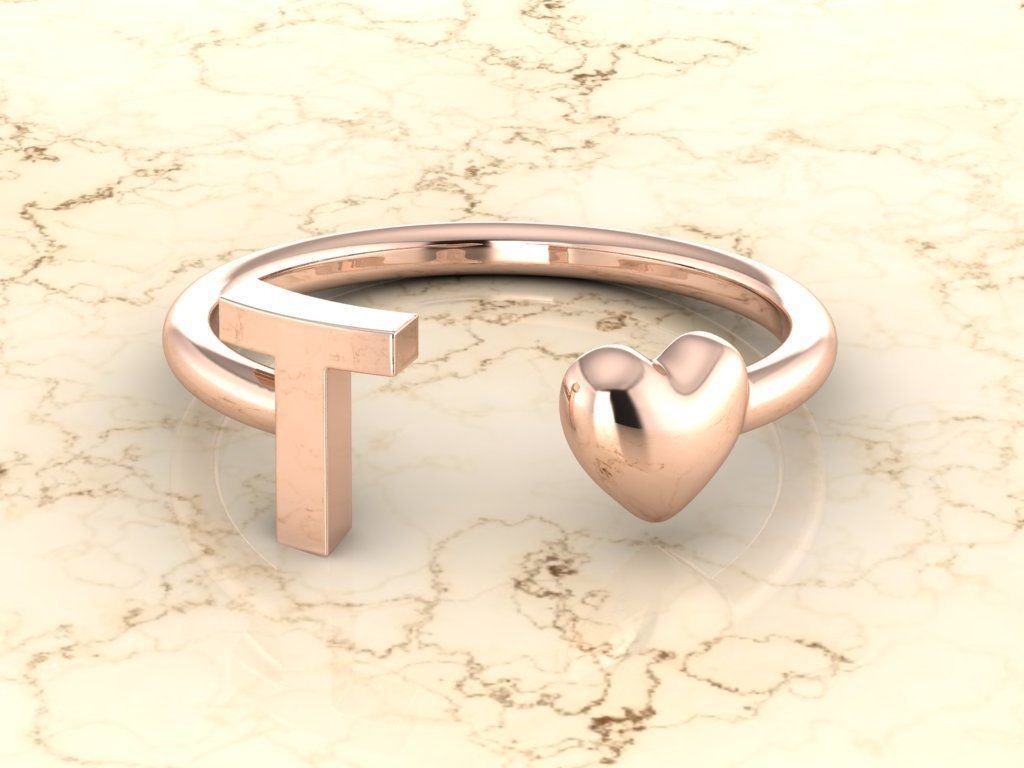 Alphabet Jewelry with Heart Ring T 3D print model_2