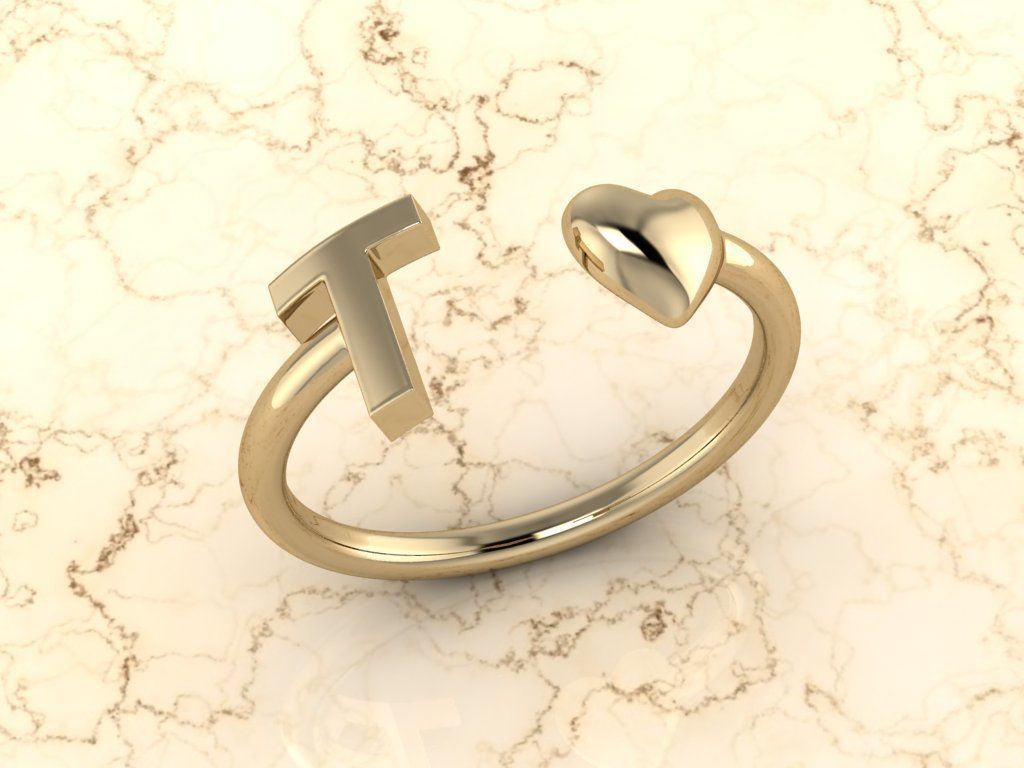 Alphabet Jewelry with Heart Ring T 3D print model_10