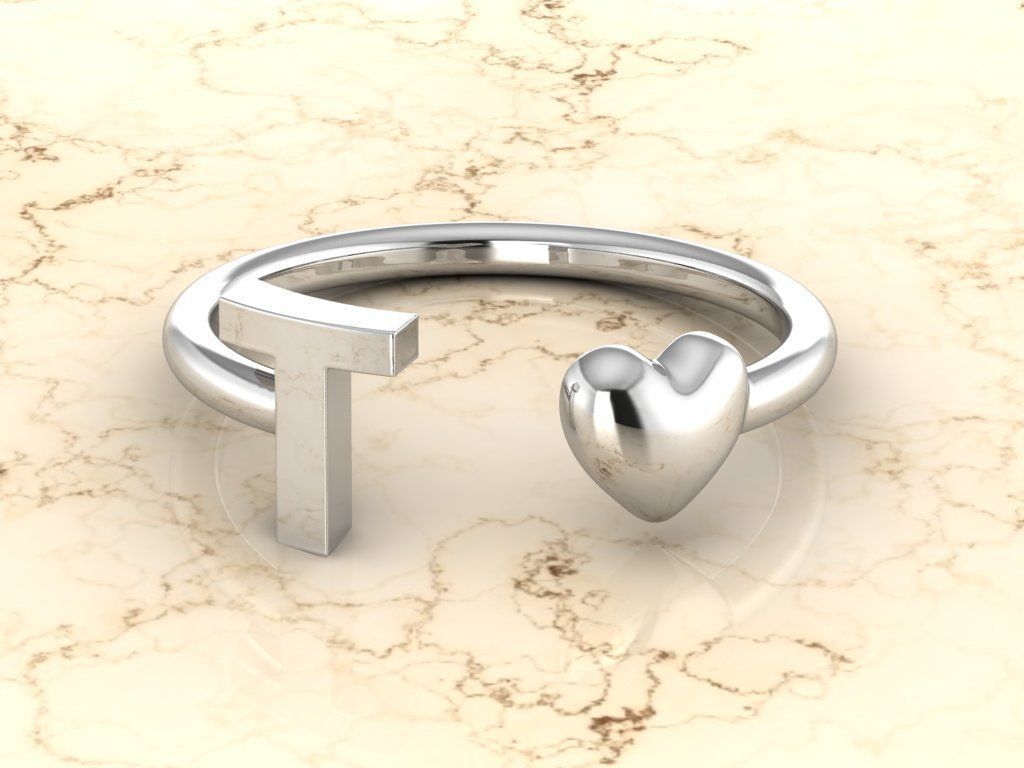 Alphabet Jewelry with Heart Ring T 3D print model_6