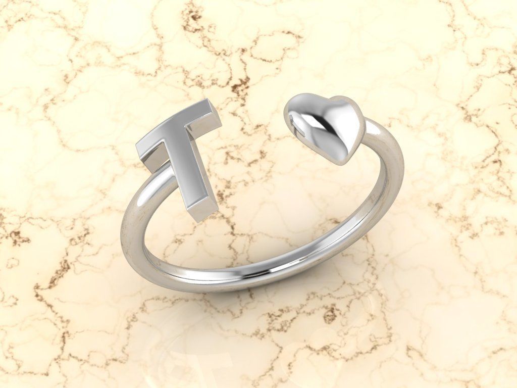 Alphabet Jewelry with Heart Ring T 3D print model_7