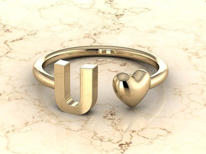 Alphabet Jewelry with Heart Ring U 3D print model