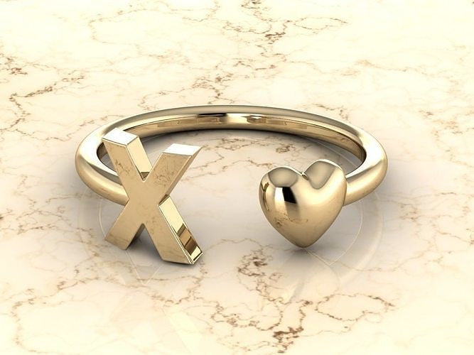 Alphabet Jewelry with Heart Ring X 3D print model