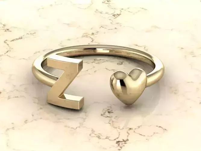 Alphabet Jewelry with Heart Ring Z 3D print model