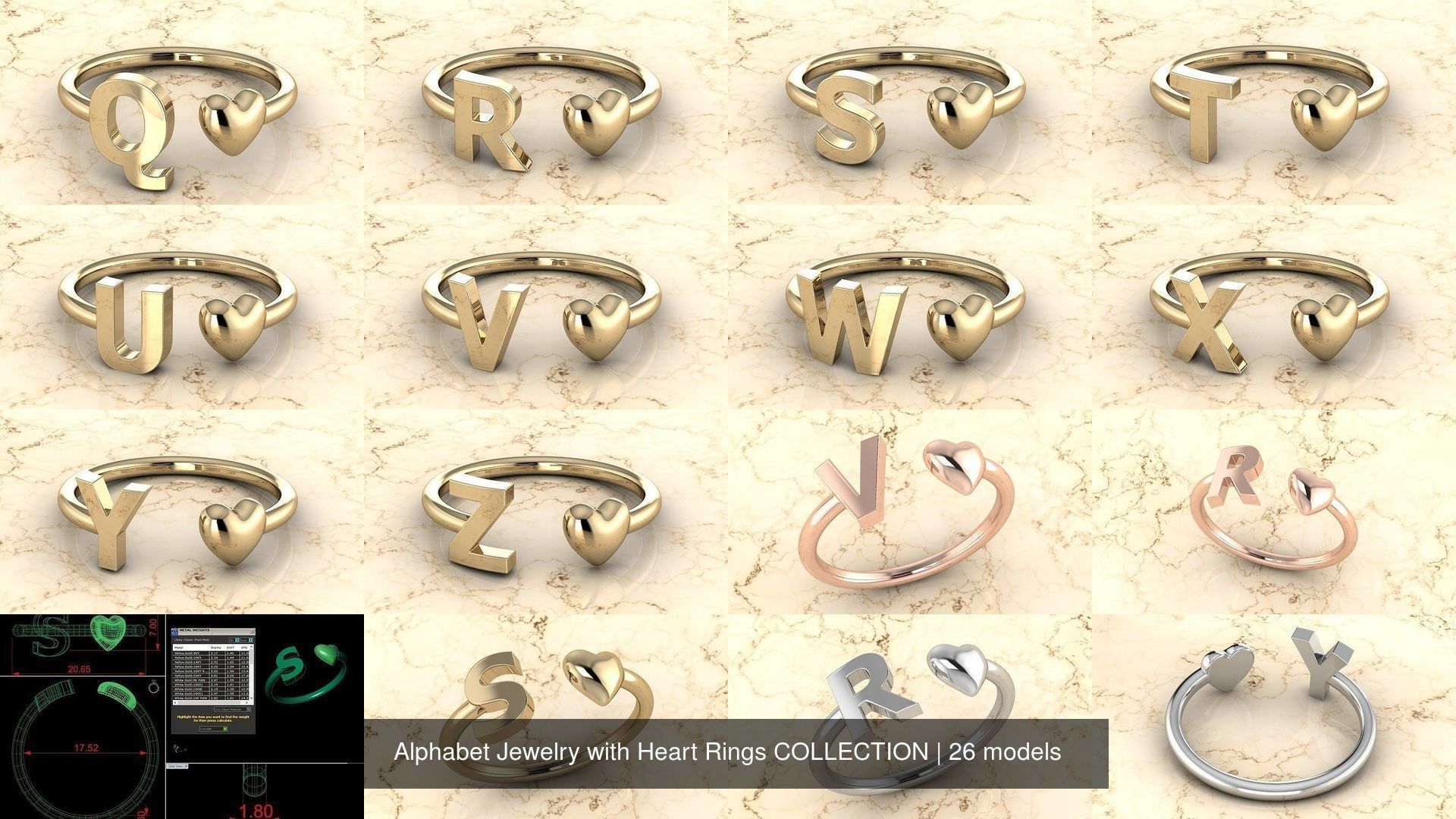 Alphabet Jewelry with Heart Rings COLLECTION _2